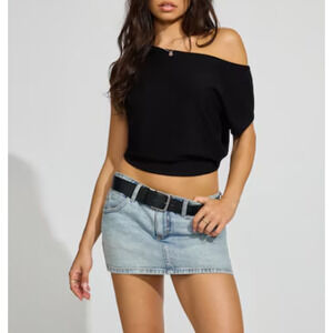 New Garage Romi Asymmetric Cinched Waist Sweater, Black Size Large